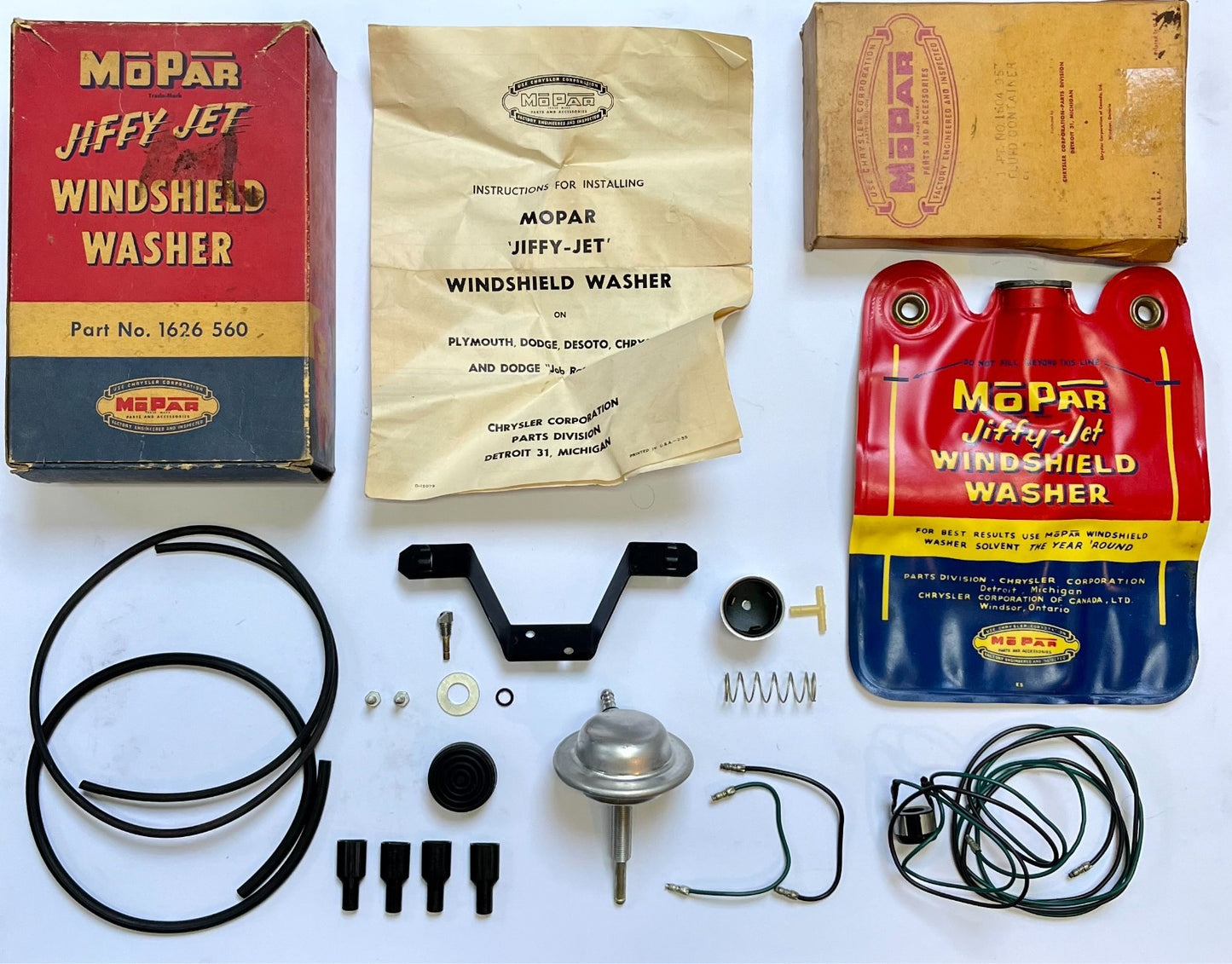 New Old Stock Wiper Fluid Package for 1955 models Mopar #1626560 & 1804057