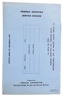 Original Ross Roy Rear Axle Adjustment Questionnaire 1949 Vol 2 No 10