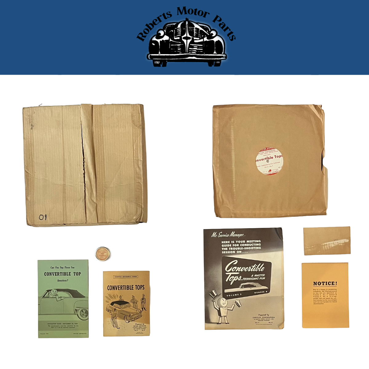 New Old Stock Informational Record "Convertible Tops" Parts 1 & 2 Ross Roy Co