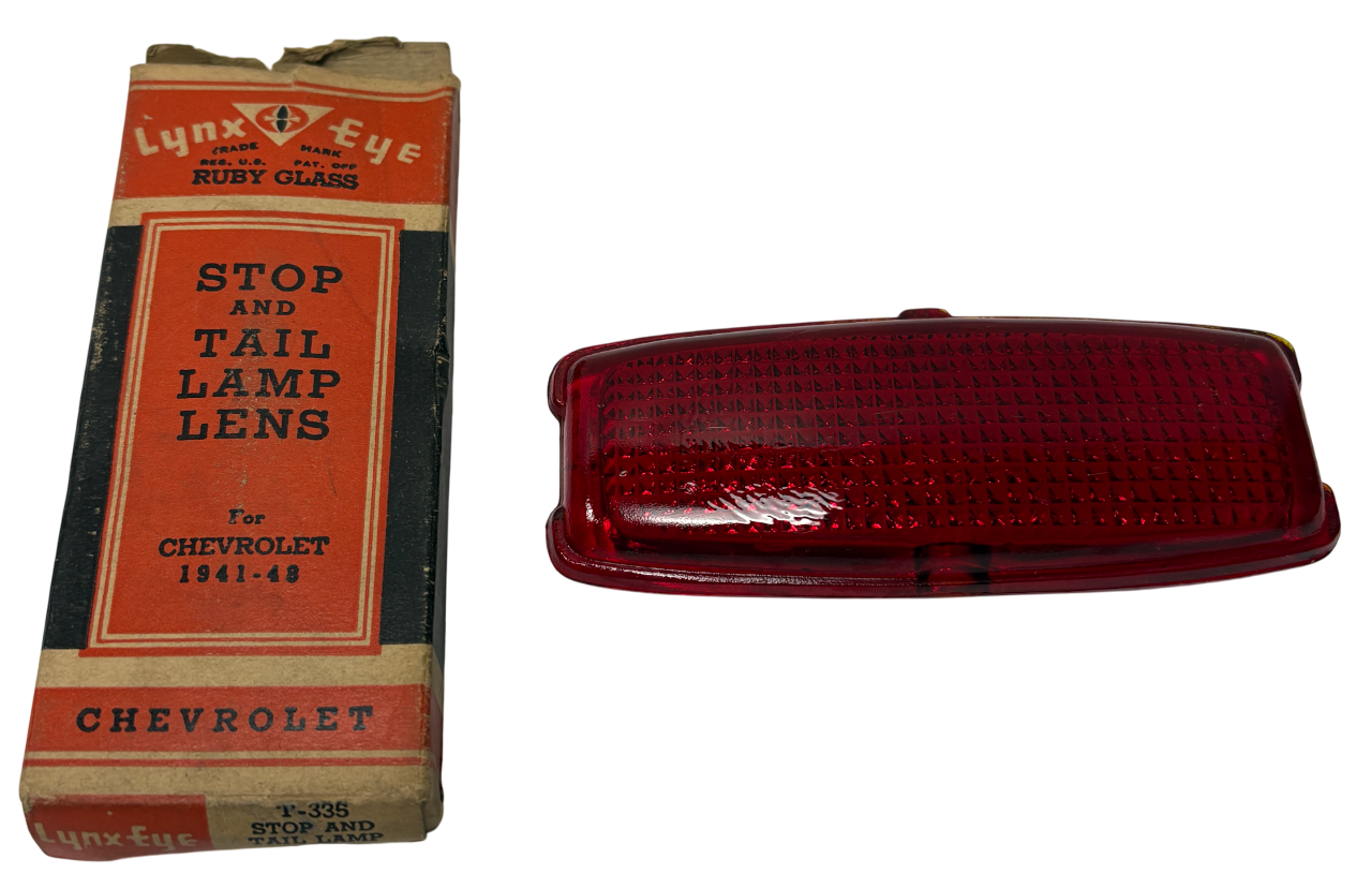 New Old Stock Red Glass Taillight Lens for 1941-42 Chevrolet Lynx-Eye #T-335