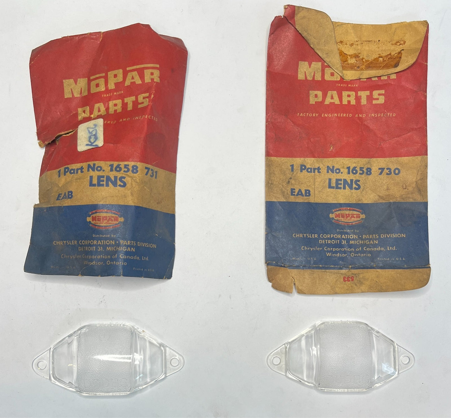 New Old Stock License Lamp Lenses for 1956 Dodge Models #1658730 & #1658731