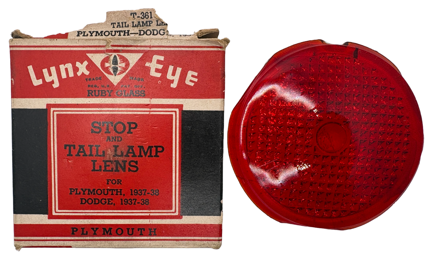 New Old Stock Lynx Eye Stop & Tail Lamp Lens for 1937-38 Plymouth & Dodge #T-361