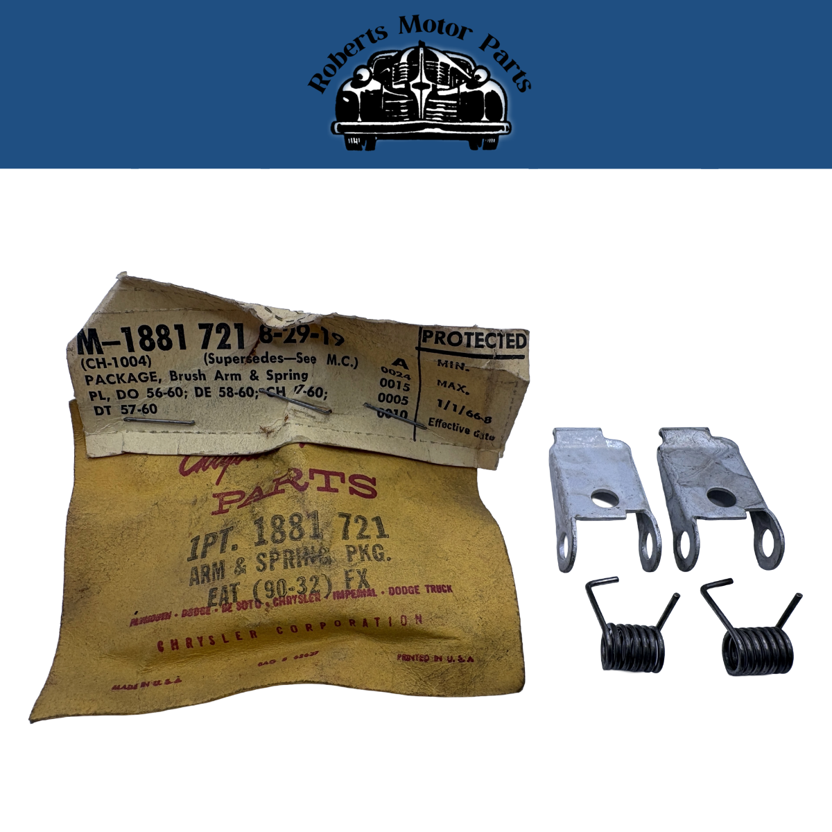 New Old Stock Brush Arm & Spring Package For 1956-1960 Mopar Models #1881721