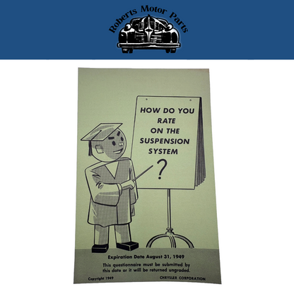 Original Ross Roy Suspension System Questionnaire 1949 Vol 2 No 8