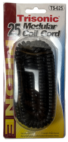 New In Package Trisonic 25 ft. Black Modular Coil Telephone Cord TS-625