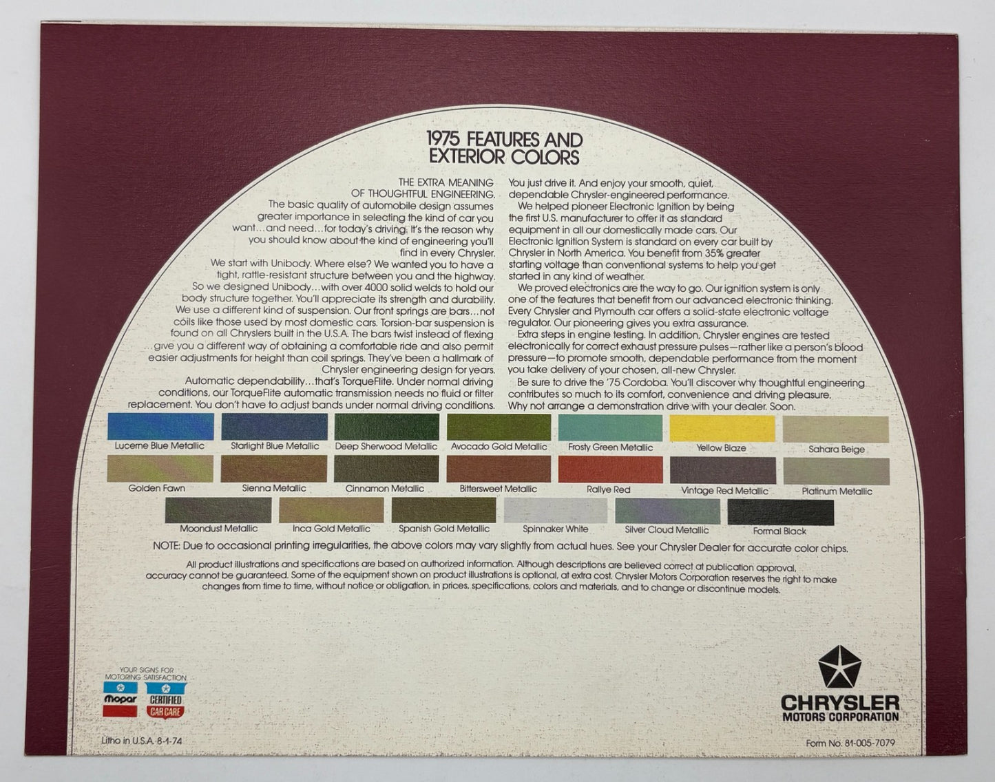 Original 1975 Chrysler Cordoba "The New Small Chrysler" #81-005-7079