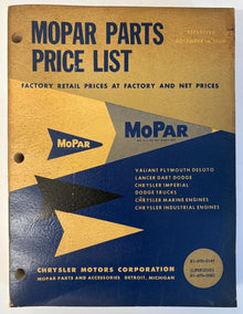 Original 1960 Mopar Parts Price List 81-690-0149