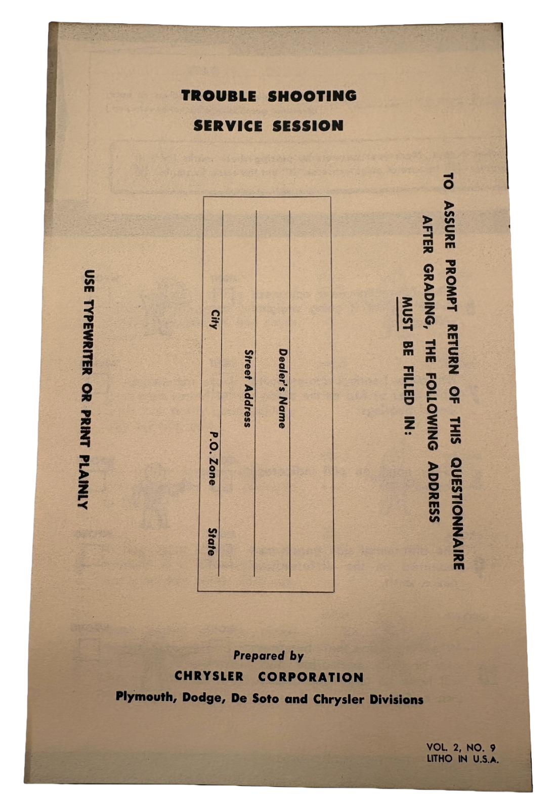 Original Ross Roy Rear Axle Questionnaire 1949 Vol 2 No 9