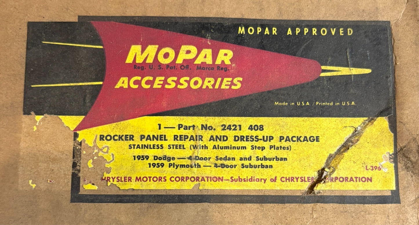 New Old Stock Rocker Panel Repair & Dressup Pkg for 1959 Models Mopar #2421408