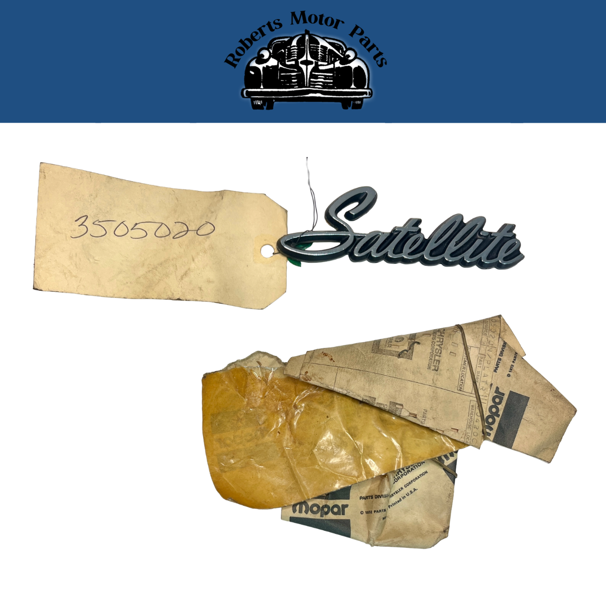 New Old Stock Satellite Nameplate For 1971-1974 Plymouth Models Mopar #3505020