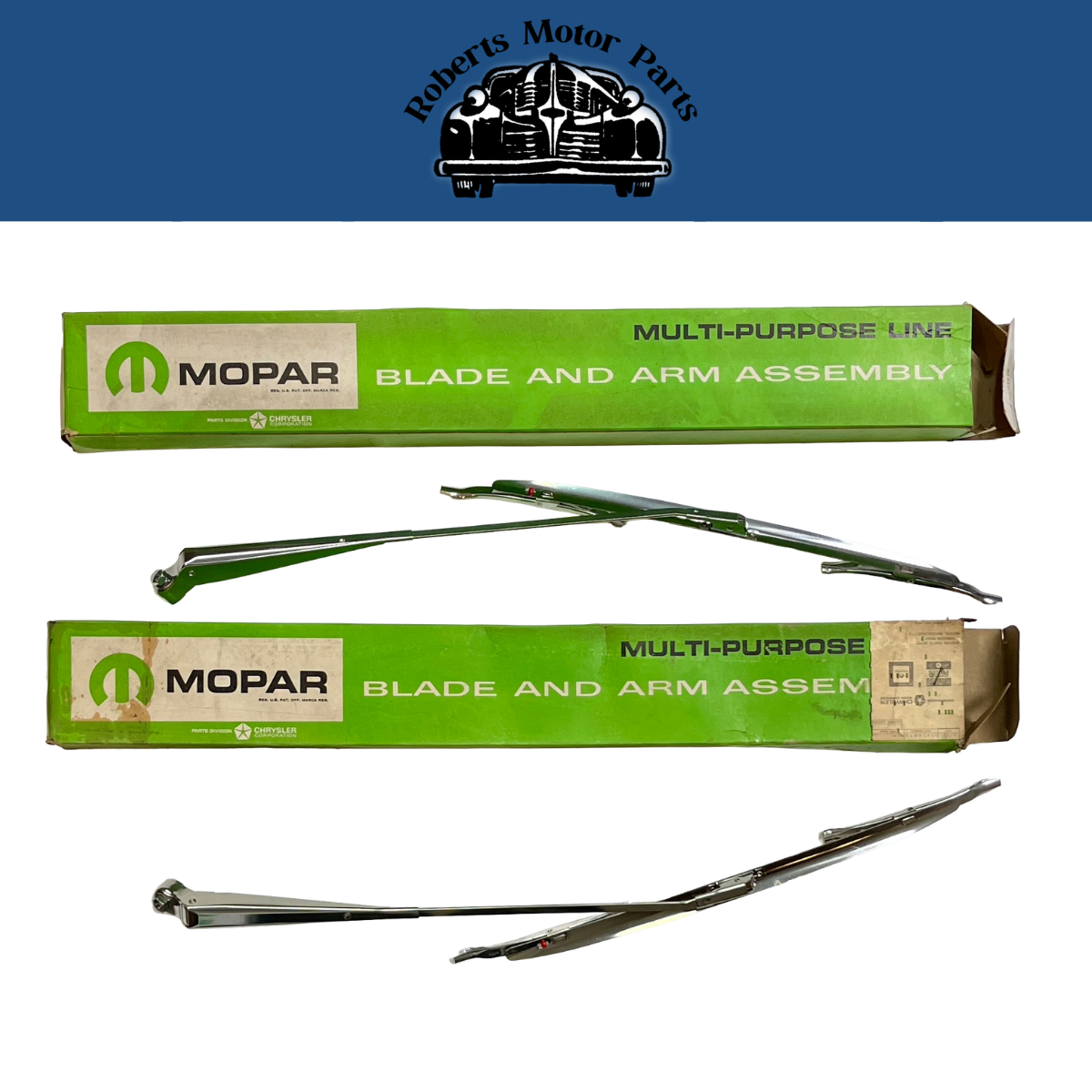 New Old Stock Wiper Arms & Blades for 1963 Plymouth & Dodge #2426830 & #2426831