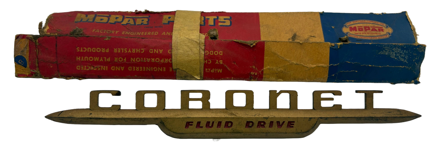 New Old Stock Coronet Gyro Matic Fender Nameplate for 1949-50 Dodge #1301385