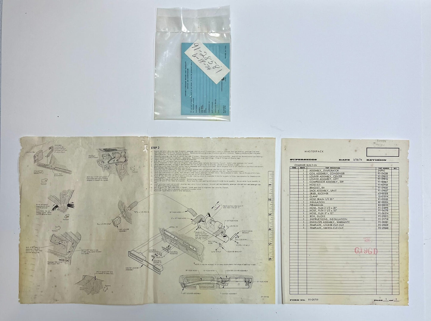 New Old Stock A/C Field Instillation Package for 1974 Models Mopar #3879310