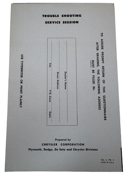Original Ross Roy Transmission Questionnaire 1949 Vol 2 No 6