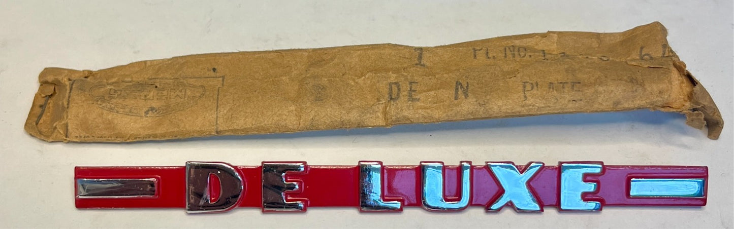 New Old Stock Plymouth Deluxe Nameplate for 1942, 46-48 P14 & P15 #1148645