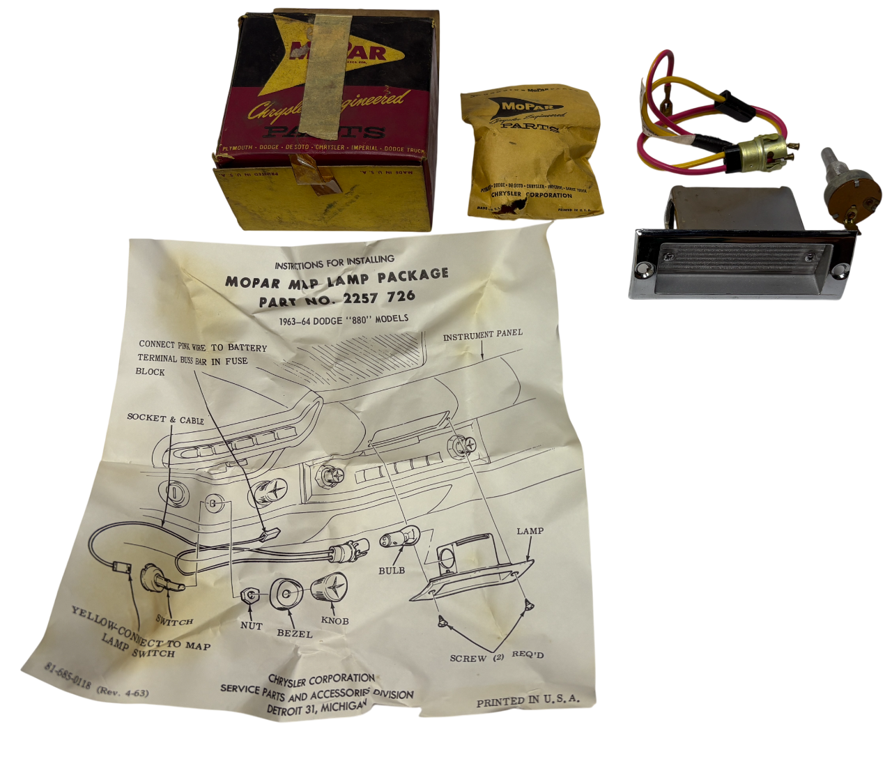 New Old Stock Map Light Lamplight Package for 1961-64 Models Mopar #2257726