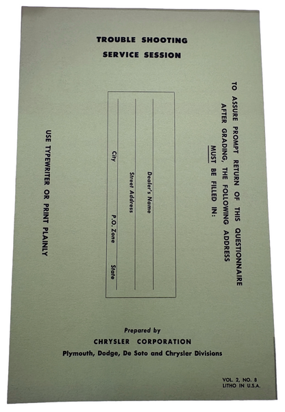 Original Ross Roy Suspension System Questionnaire 1949 Vol 2 No 8