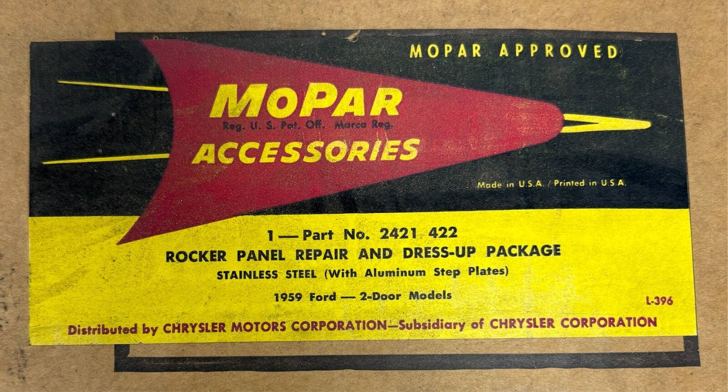 New Old Stock Rocker Panel Repair & Dressup Pkg for 1959 Models Mopar #2421422