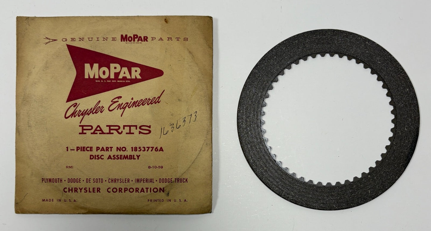 New Old Stock Front Clutch Disc for 1957-61 Torqueflite Models Mopar #1636373