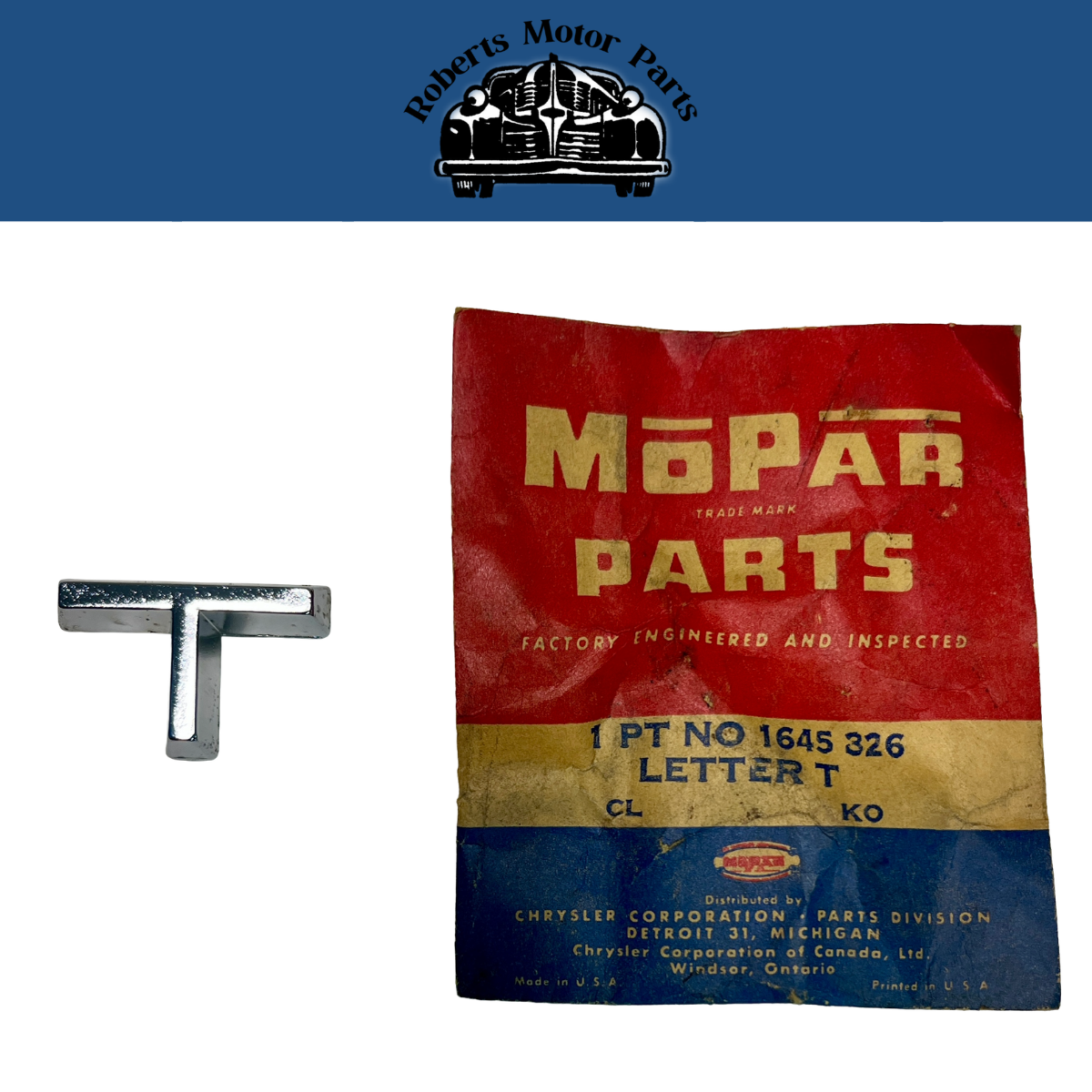 New Old Stock Hood Letter T for 1956 Plymouth Models Mopar #1645326