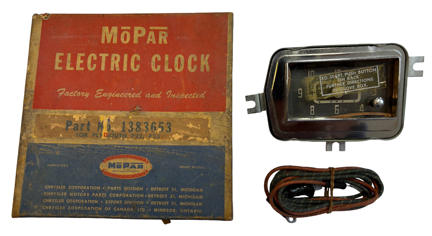 New Old Stock Electric Dash Clock for 1951–1952 Plymouth P22 & P23 #1383653