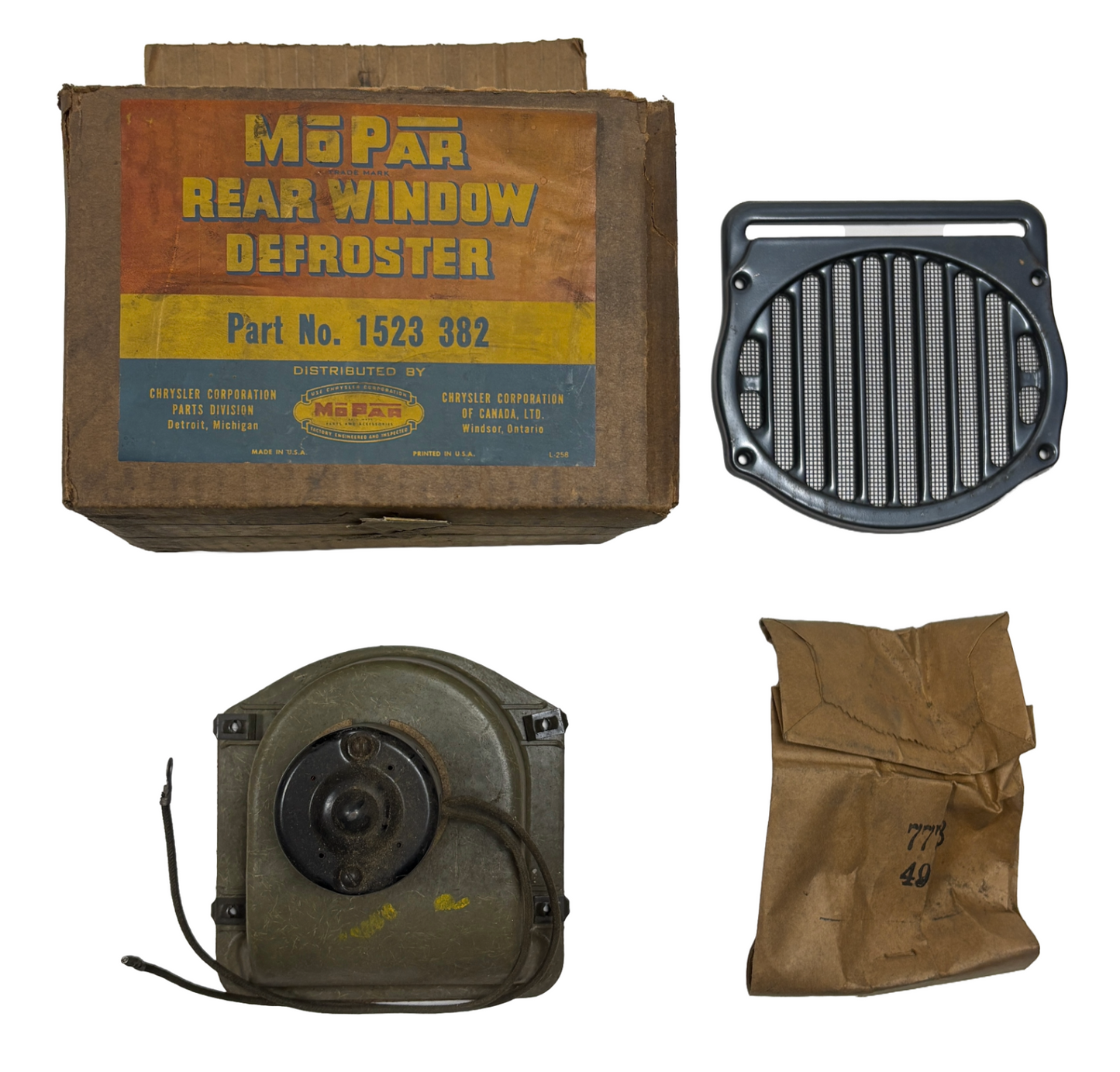 New Old Stock Rear Window Defroster Motor & Grille 1951-54 Mopar Models #1523382