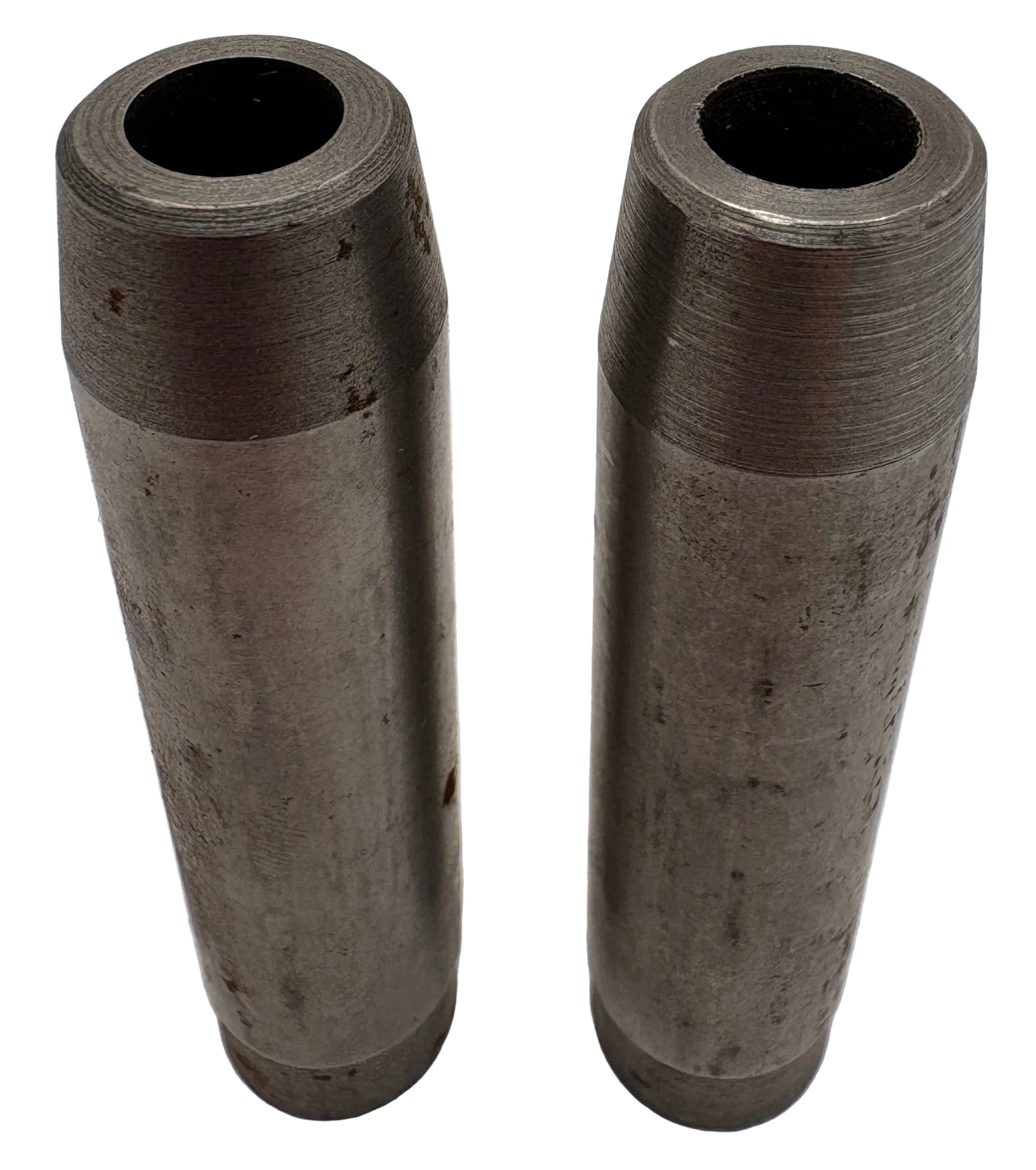 Two cylindrical metal components on a white background