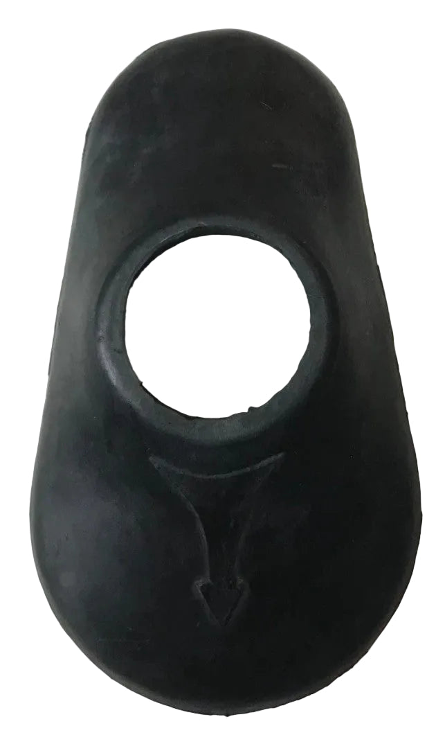 Black rubber boot sole with a central hole on a white background